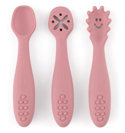 Petite& Mars Take&Match - Zestaw silikonowych łyżeczek do nauki jedzenia 3 szt. 6m+ | Dusty Rose